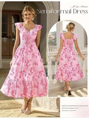 Grace Karin Pink Floral Summer Dress Size Small